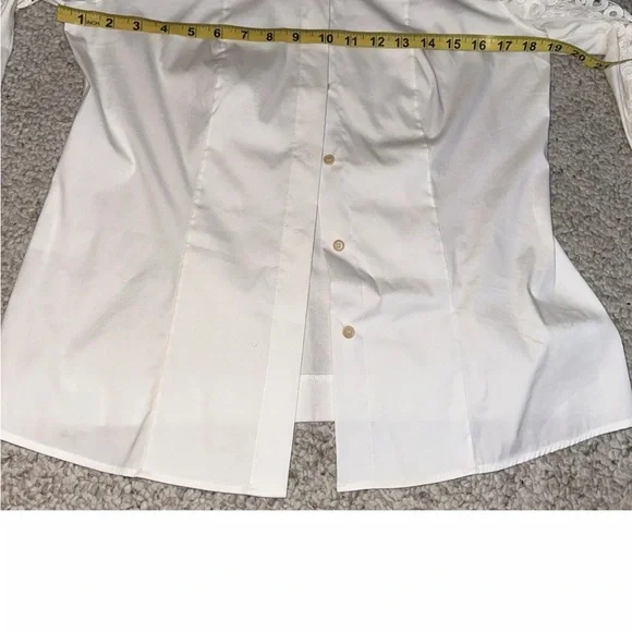 Akris Punto Stretch Blouse White Button Up Down Lace Sheer Sleeves Women’s Sz 10 - Picture 4 of 5